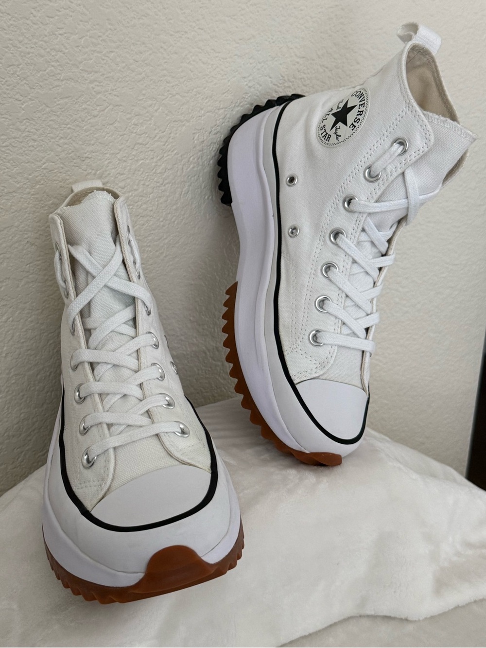 Converse Run Star High-Top Platform Sneakers with Black Trim and Gum Outsole